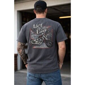 West Coast Choppers Motorcycle Graphic T-Shirt Charcoal Grey Biker Tee Mens L